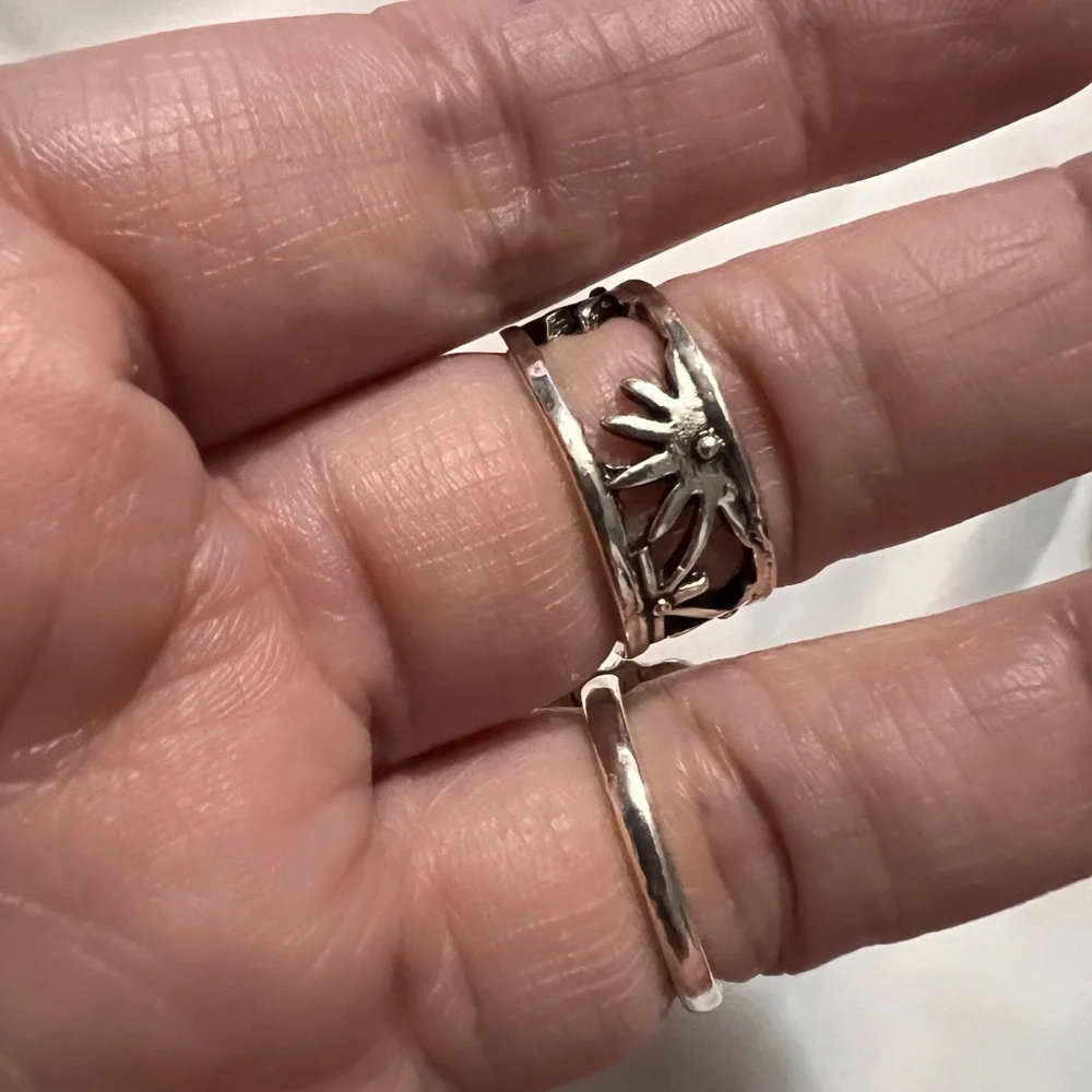 Silver and Turquoise Floral Ring Set
